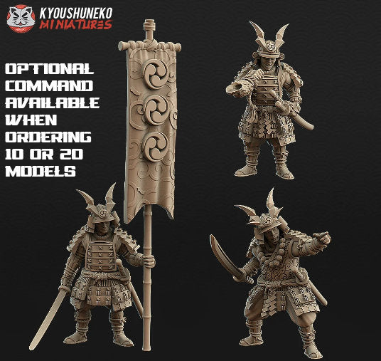 Samurai Swordsmen | Resin 3D Printed Miniatures | Kyoushuneko | Table Top Gaming | RPG | D&D | Pathfinder