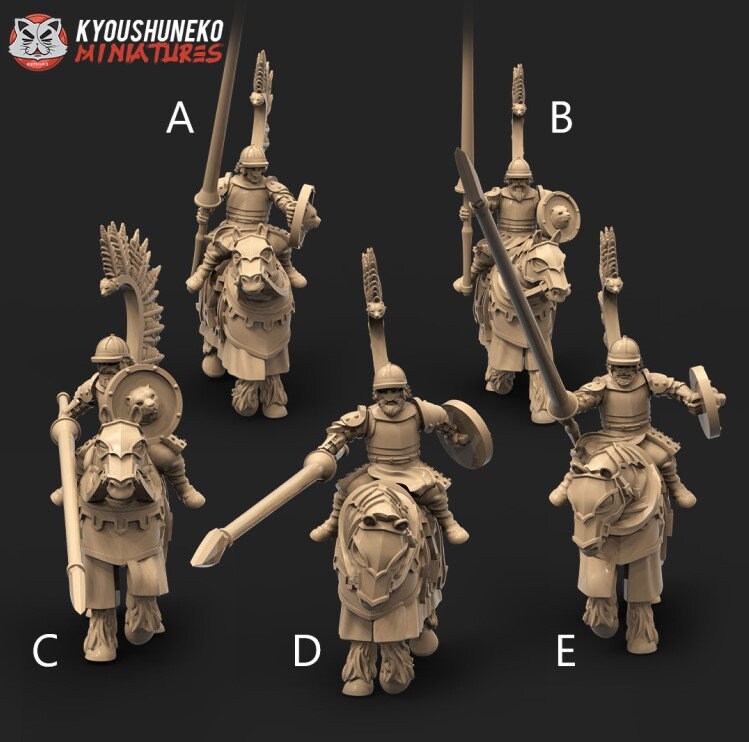 Kislev Mounted Hussars | Bear or Horse Mount | Resin 3D Printed Miniatures | Kyoushuneko | Table Top Gaming | RPG | D&D | Pathfinder
