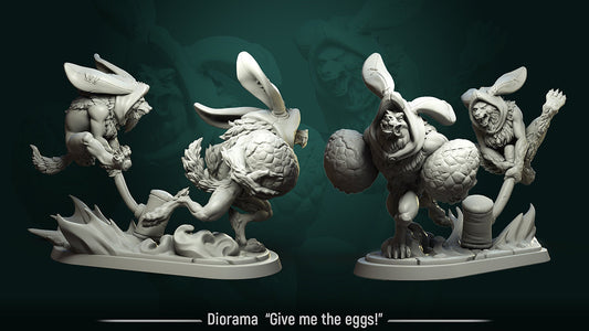 Werewolf Bunny / Diorama / Give Me The Eggs! | Resin 3D Printed Miniature | White Werewolf Tavern