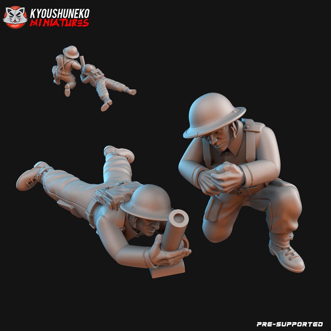 WW2 British Light Mortar Team | Resin 3D Printed Miniature | Kyoushuneko