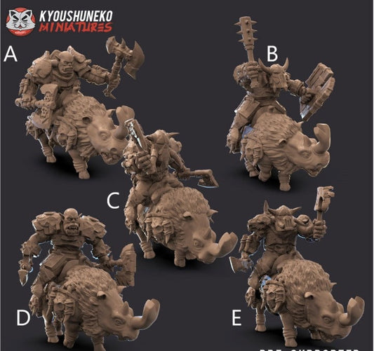 Orc Rhino Cavalry | Resin 3D Printed Miniatures | Kyoushuneko | Table Top Gaming | RPG | D&D | Pathfinder