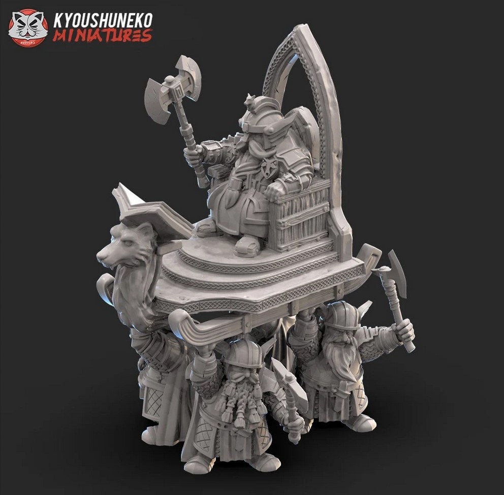 Dwarf High King on Throne of Power | Resin 3D Printed Miniatures | Kyoushuneko | Table Top Gaming | RPG | D&D