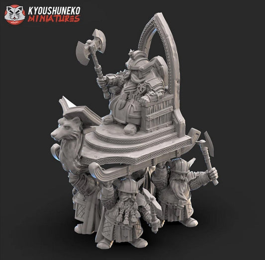 Dwarf High King on Throne of Power | Resin 3D Printed Miniatures | Kyoushuneko | Table Top Gaming | RPG | D&D