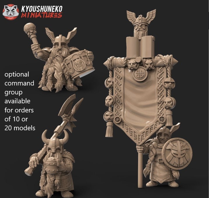Dwarf Warriors (Multiple Weapon Options) | Resin 3D Printed Miniatures | Kyoushuneko | Table Top Gaming | RPG | D&D | Pathfinder