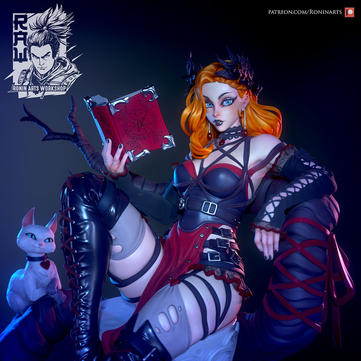 Sexy Halloween Pinup - Rosine | Clothed or Nude | Resin 3D Printed Pinup | Ronin Arts Workshop