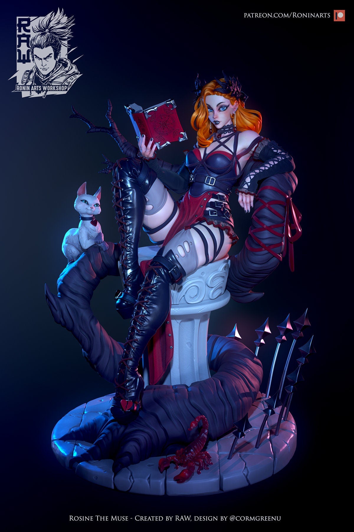 Sexy Halloween Pinup - Rosine | Clothed or Nude | Resin 3D Printed Pinup | Ronin Arts Workshop