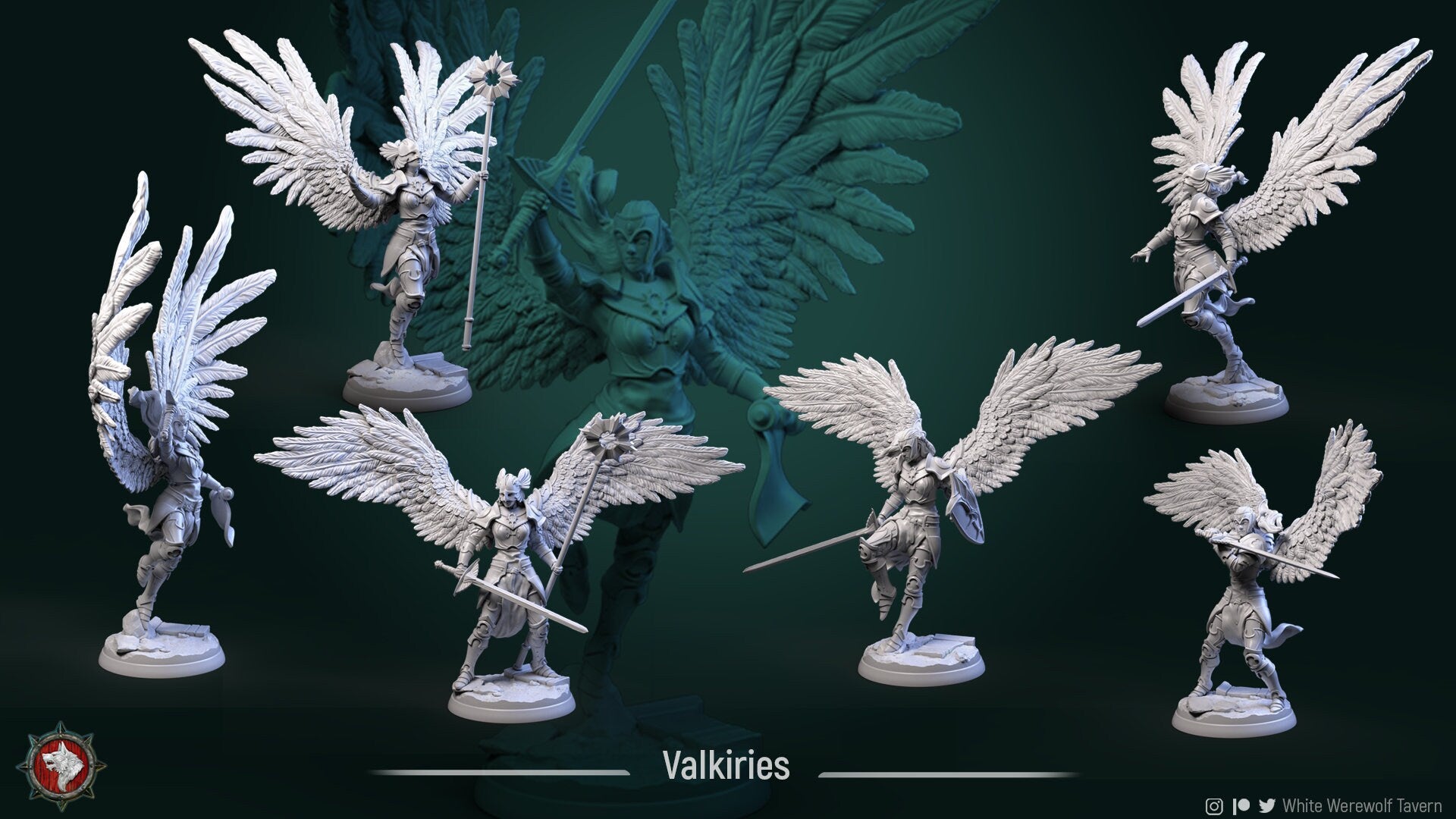 Celestial Valkyries | Resin 3D Printed Miniature | White Werewolf Tavern
