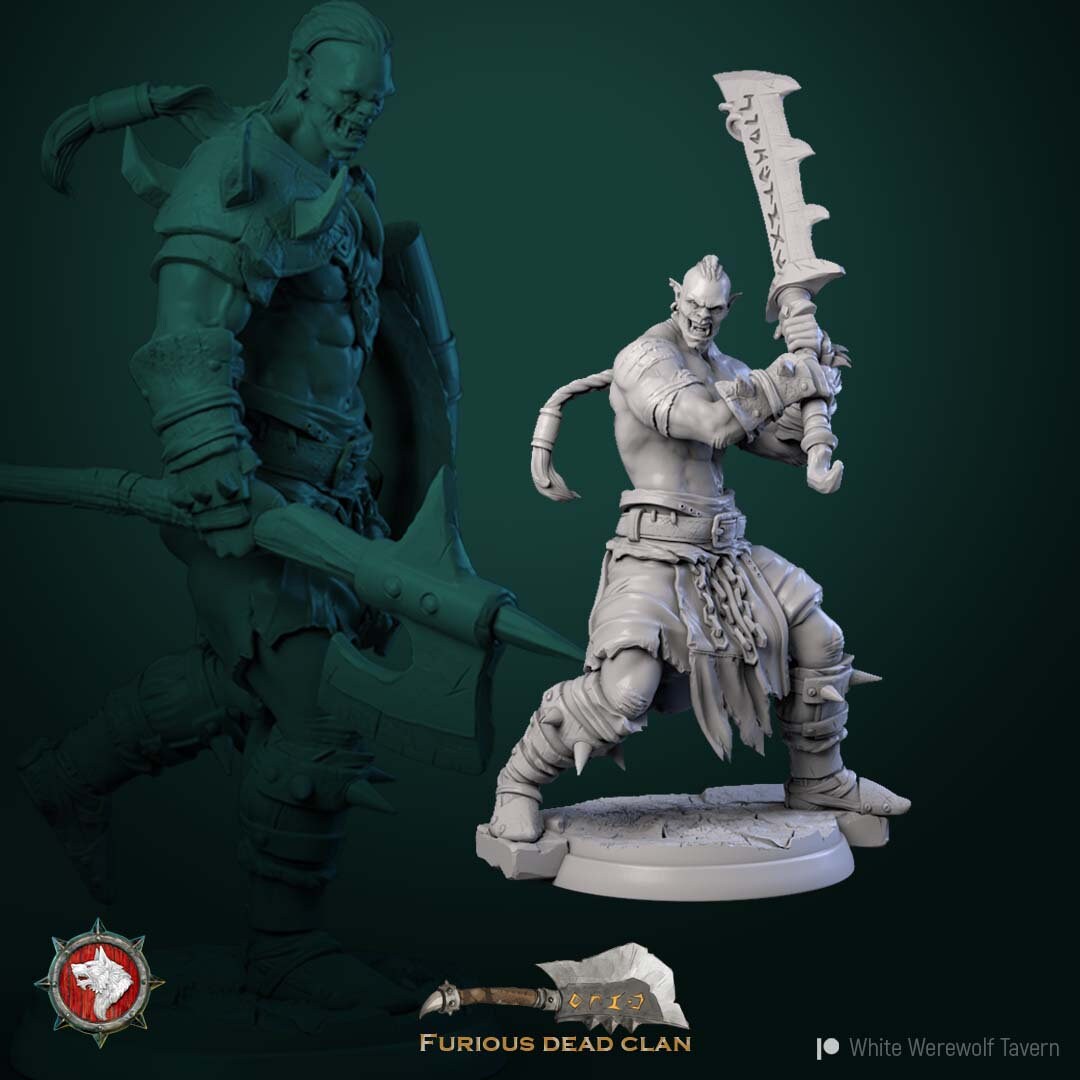 Orc Warrior Warband | Six Poses | Resin 3D Printed Miniature | White Werewolf Tavern | RPG | D&D | DnD