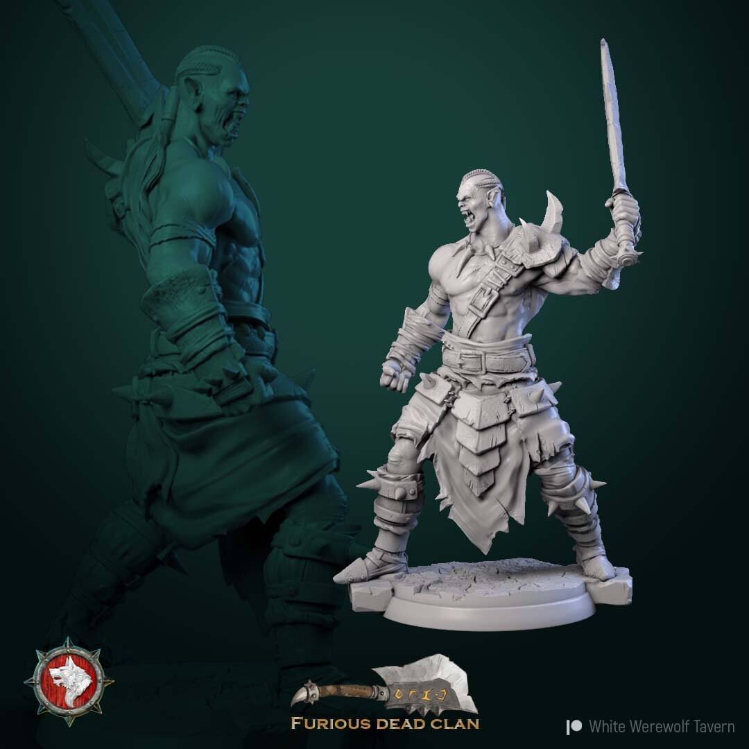 Orc Warrior Warband | Six Poses | Resin 3D Printed Miniature | White Werewolf Tavern | RPG | D&D | DnD