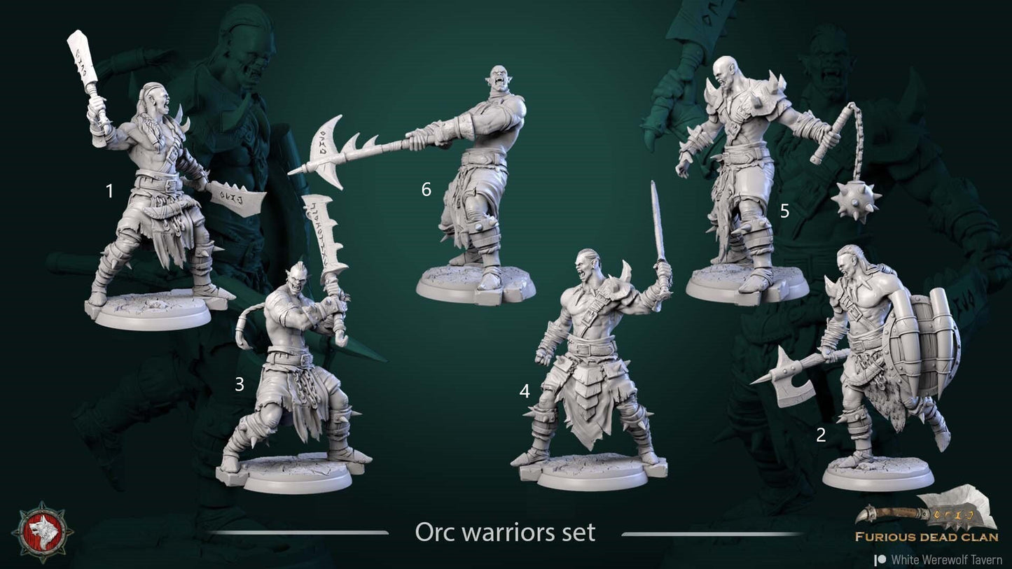 Orc Warrior Warband | Six Poses | Resin 3D Printed Miniature | White Werewolf Tavern | RPG | D&D | DnD
