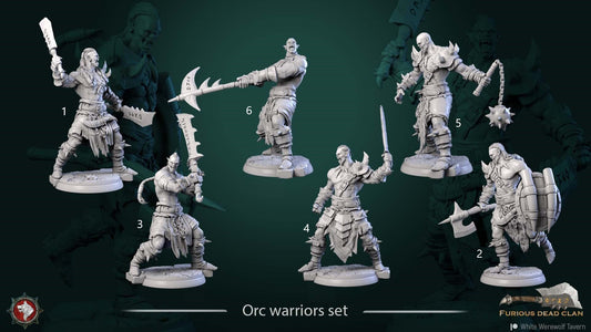 Orc Warrior Warband | Six Poses | Resin 3D Printed Miniature | White Werewolf Tavern | RPG | D&D | DnD