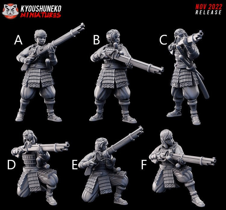 Japanese Female Matchlock Unit | Onna Bushi | Resin 3D Printed Miniatures | Kyoushuneko | Table Top Gaming | RPG | D&D | Pathfinder