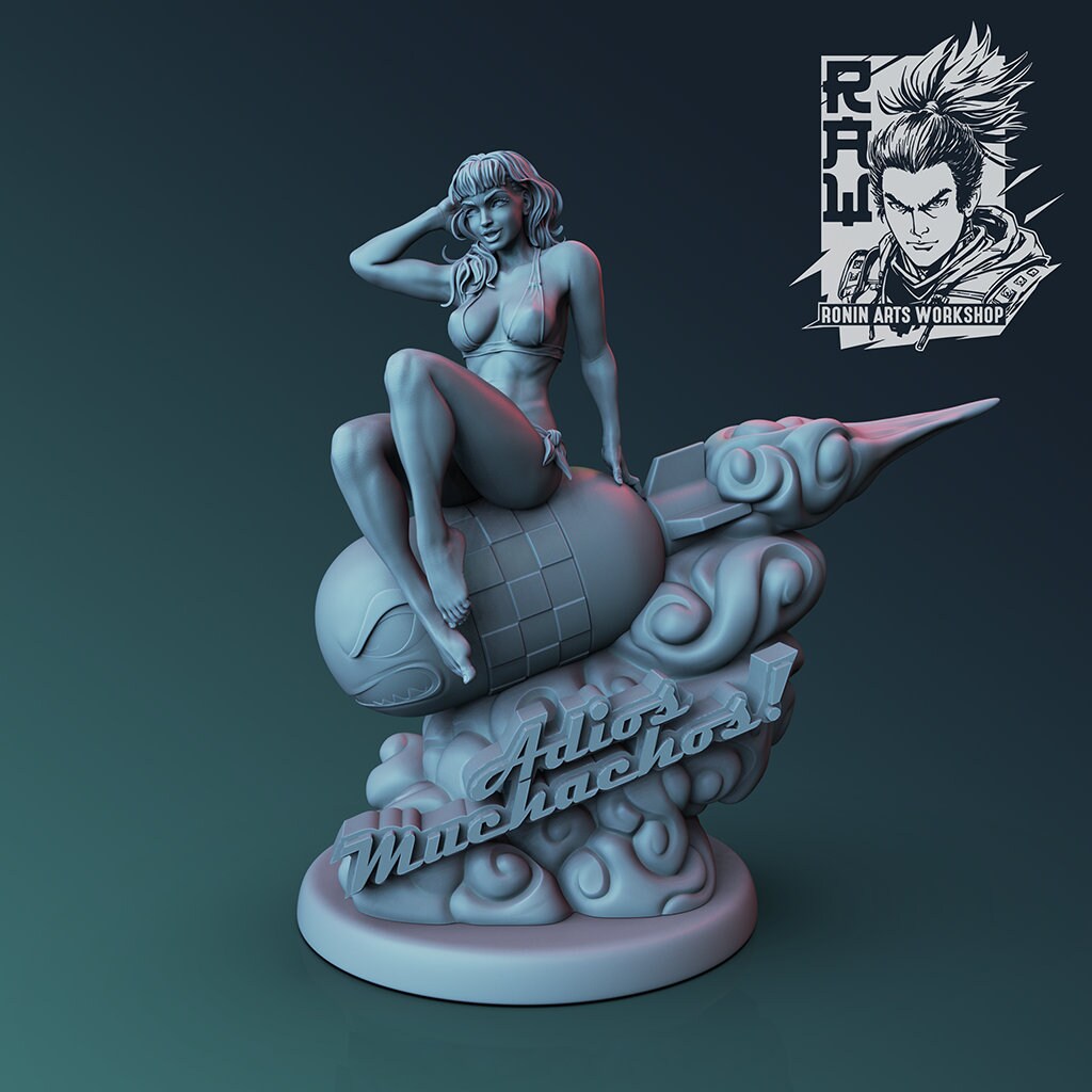 Vintage Pinup on Bomb - Adios Muchachos | Clothed or Nude | Resin 3D Printed Pinup | Ronin Arts Workshop