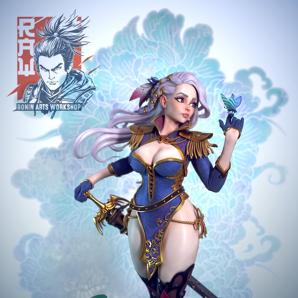 Sexy Swordswoman - Elza | Clothed or Nude | Resin 3D Printed Pinup | Ronin Arts Workshop