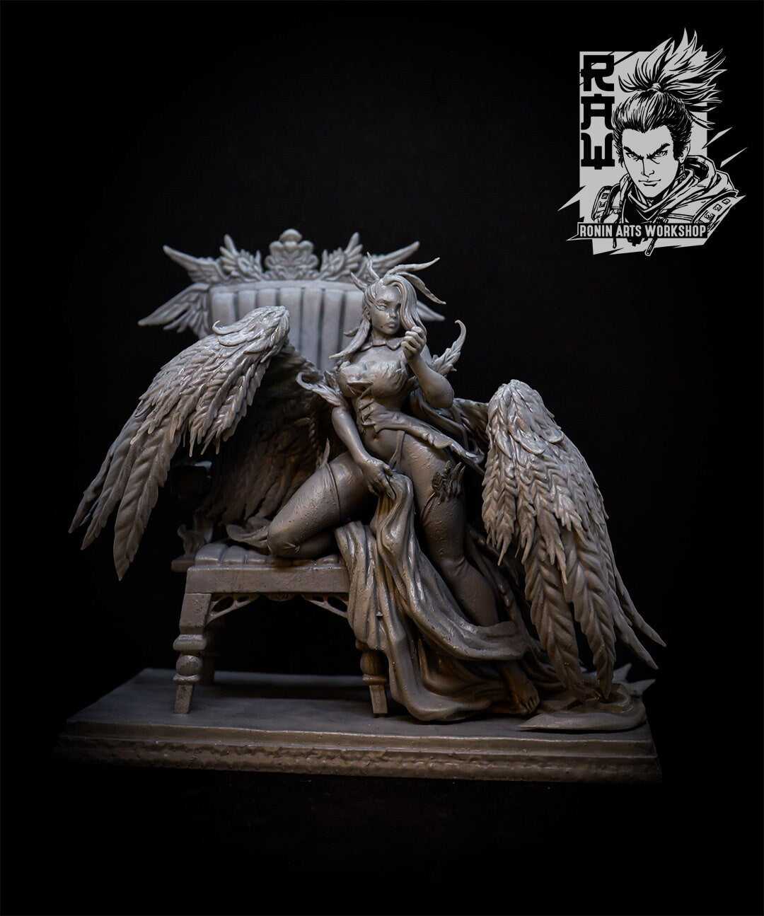 Seductive Fallen Angel | Temptress | Clothed or Nude | Resin 3D Printed Pinup | Ronin Arts Workshop