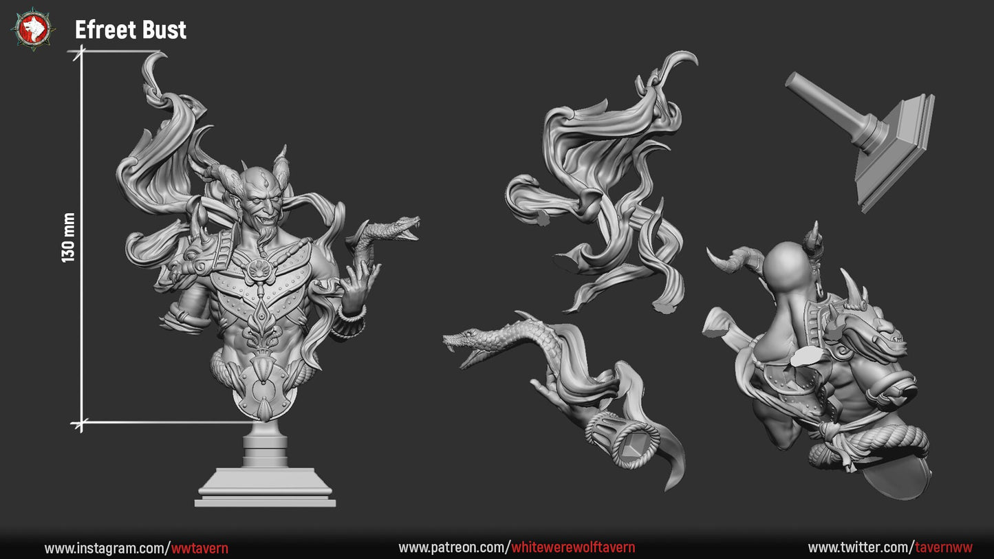 Efreet Overlord | Bust | Resin 3D Printed Miniature | White Werewolf Tavern