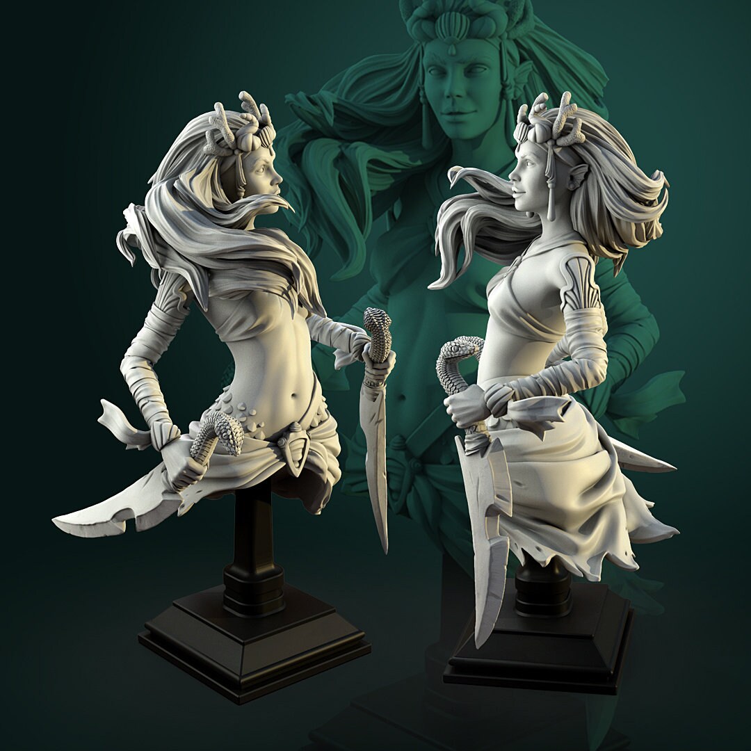 Hara The Naga Female Warrior | Bust | Resin 3D Printed Miniature | White Werewolf Tavern