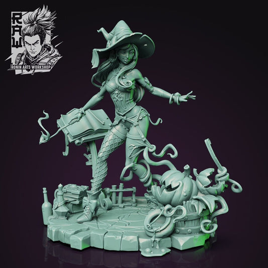 Sexy Halloween Witch | Clothed or Nude | Resin 3D Printed Pinup | Ronin Arts Workshop