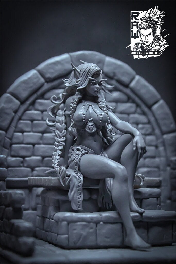 Regal Bathing Elf | Clothed or Nude | Resin 3D Printed Pinup | Ronin Arts Workshop