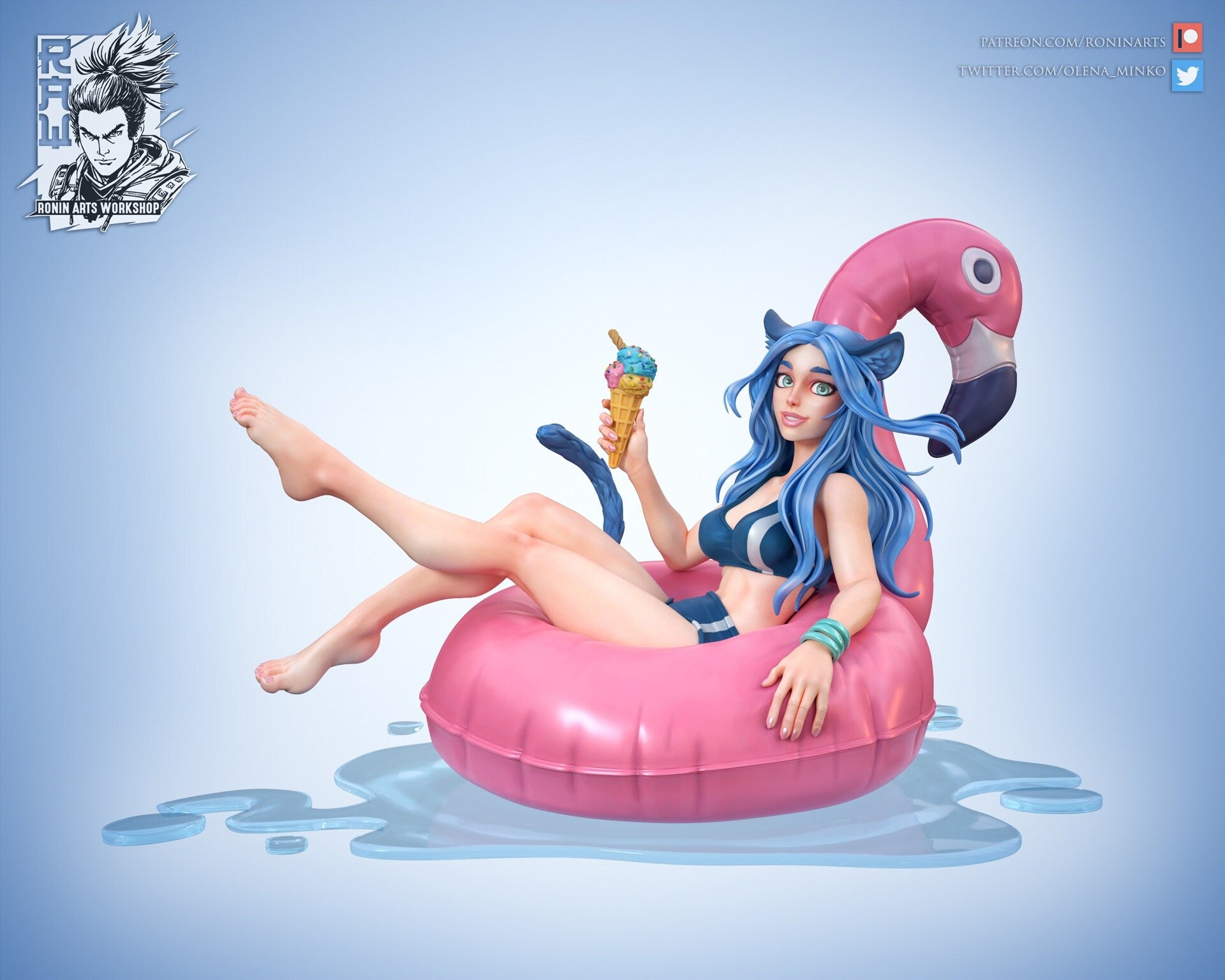 Sexy Pool Elf | Clothed or Nude | Resin 3D Printed Pinup | Ronin Arts Workshop
