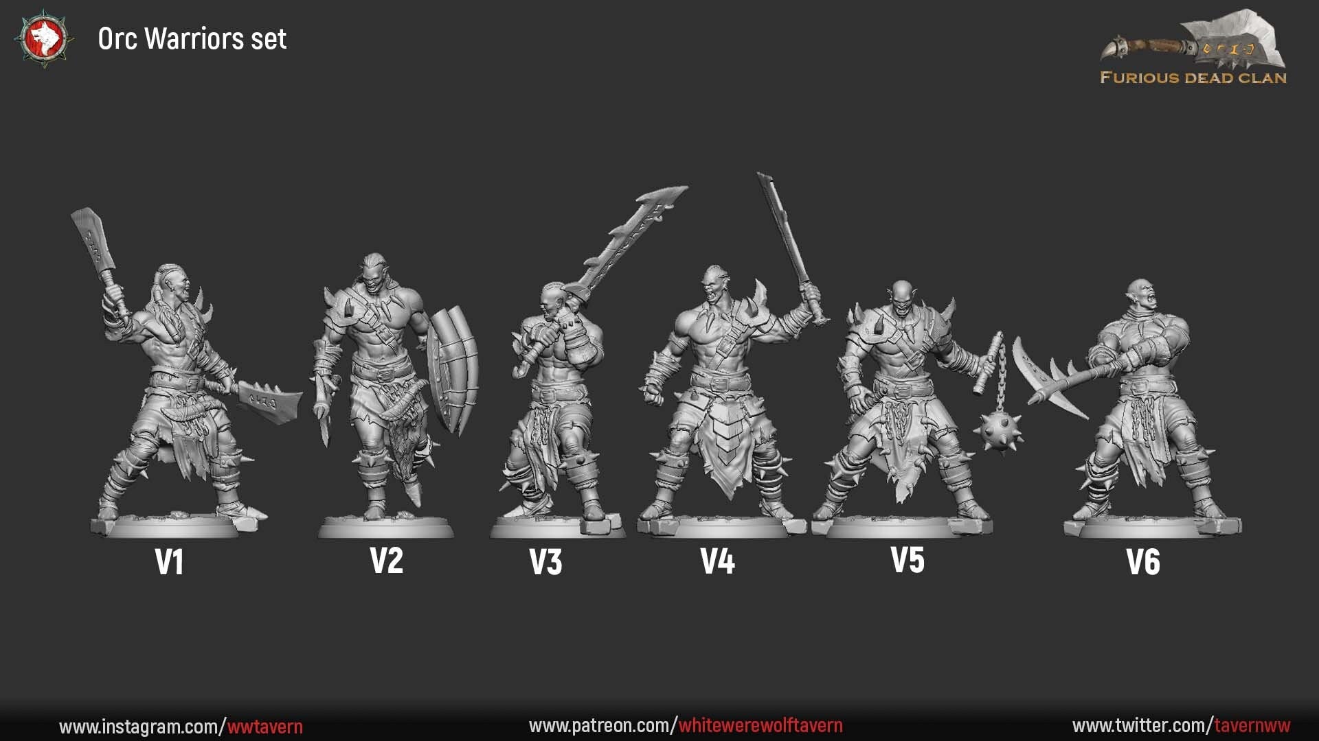 Orc Warrior Warband | Six Poses | Resin 3D Printed Miniature | White Werewolf Tavern | RPG | D&D | DnD