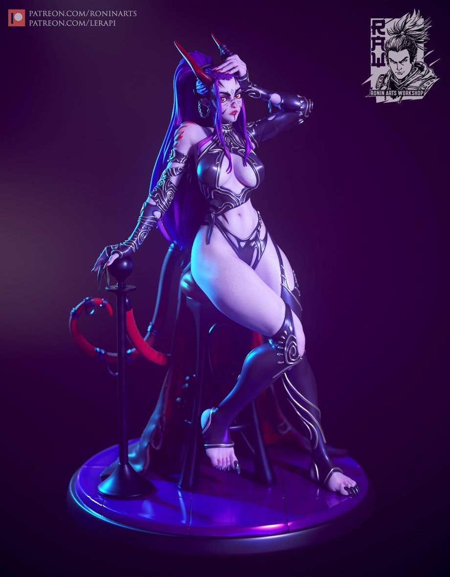 Seductive Devil Woman | Clothed or Nude | Resin 3D Printed Pinup | Ronin Arts Workshop