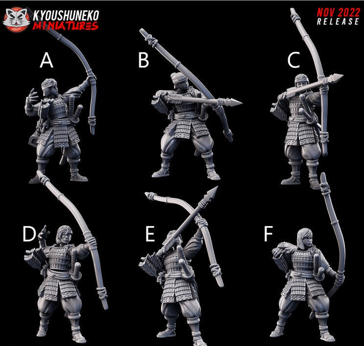 Japanese Female Archers | Onna Bushi | Resin 3D Printed Miniatures | Kyoushuneko | Table Top Gaming | RPG | D&D | Pathfinder