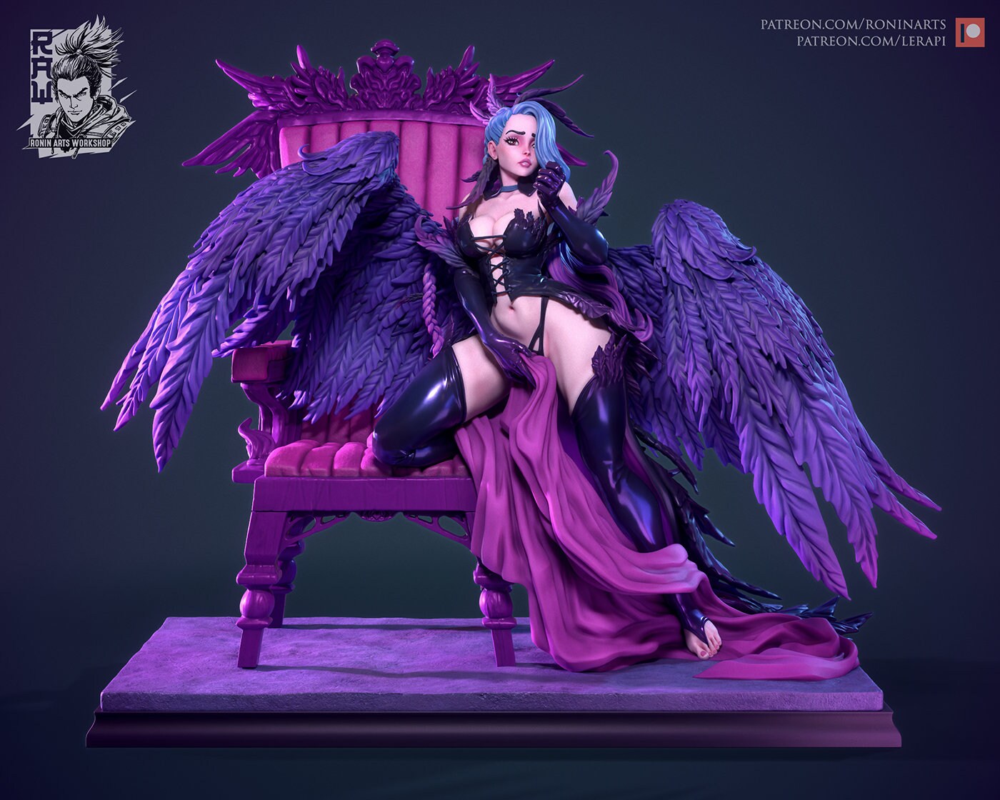 Seductive Fallen Angel | Temptress | Clothed or Nude | Resin 3D Printed Pinup | Ronin Arts Workshop