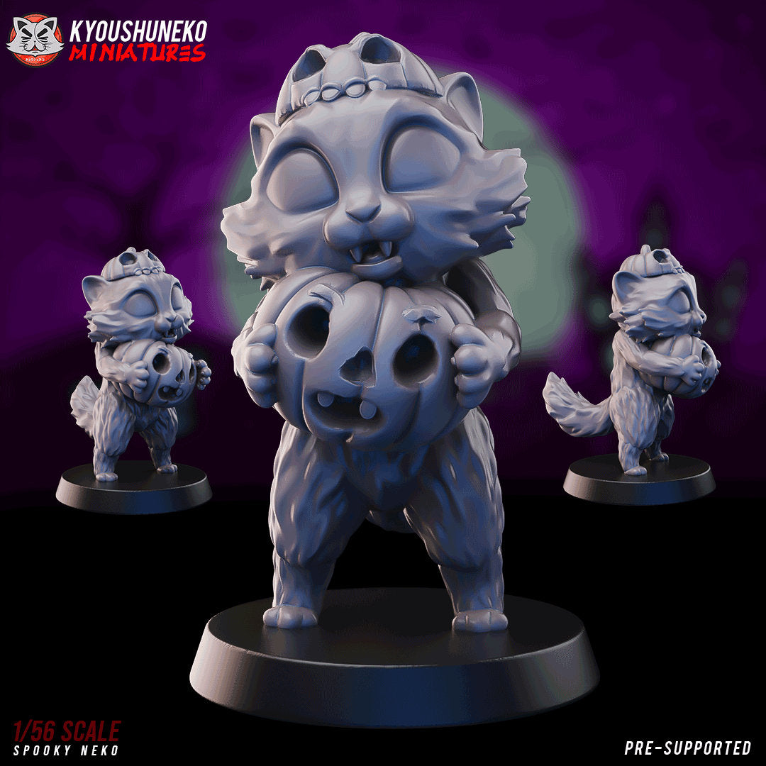 Cute Halloween Kitty | Jack O' Lantern | Resin 3D Printed Miniatures | Kyoushuneko