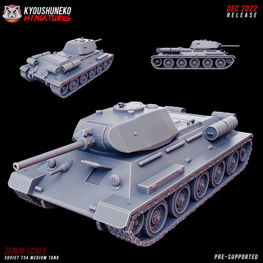 WW2 Soviet T34 Medium Tank | Resin 3D Printed Miniature | Kyoushuneko