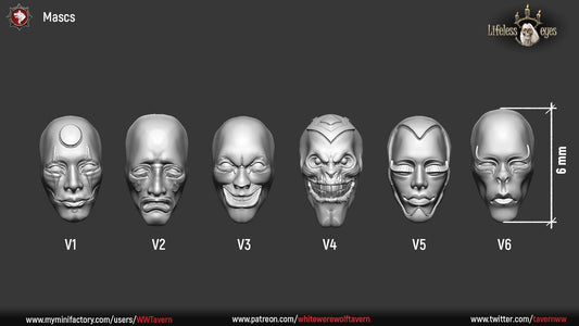 Set Of Masks | Resin 3D Printed Miniature | White Werewolf Tavern