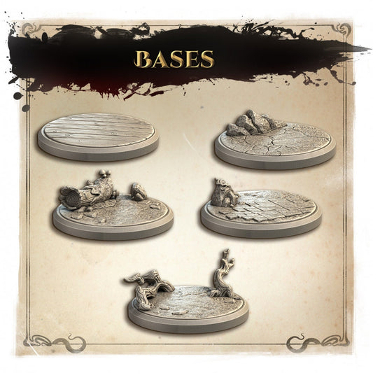 Set of 5 Premium RPG Bases | 25mm round | 4K Resin | Wicked Hills | Great Grimoire