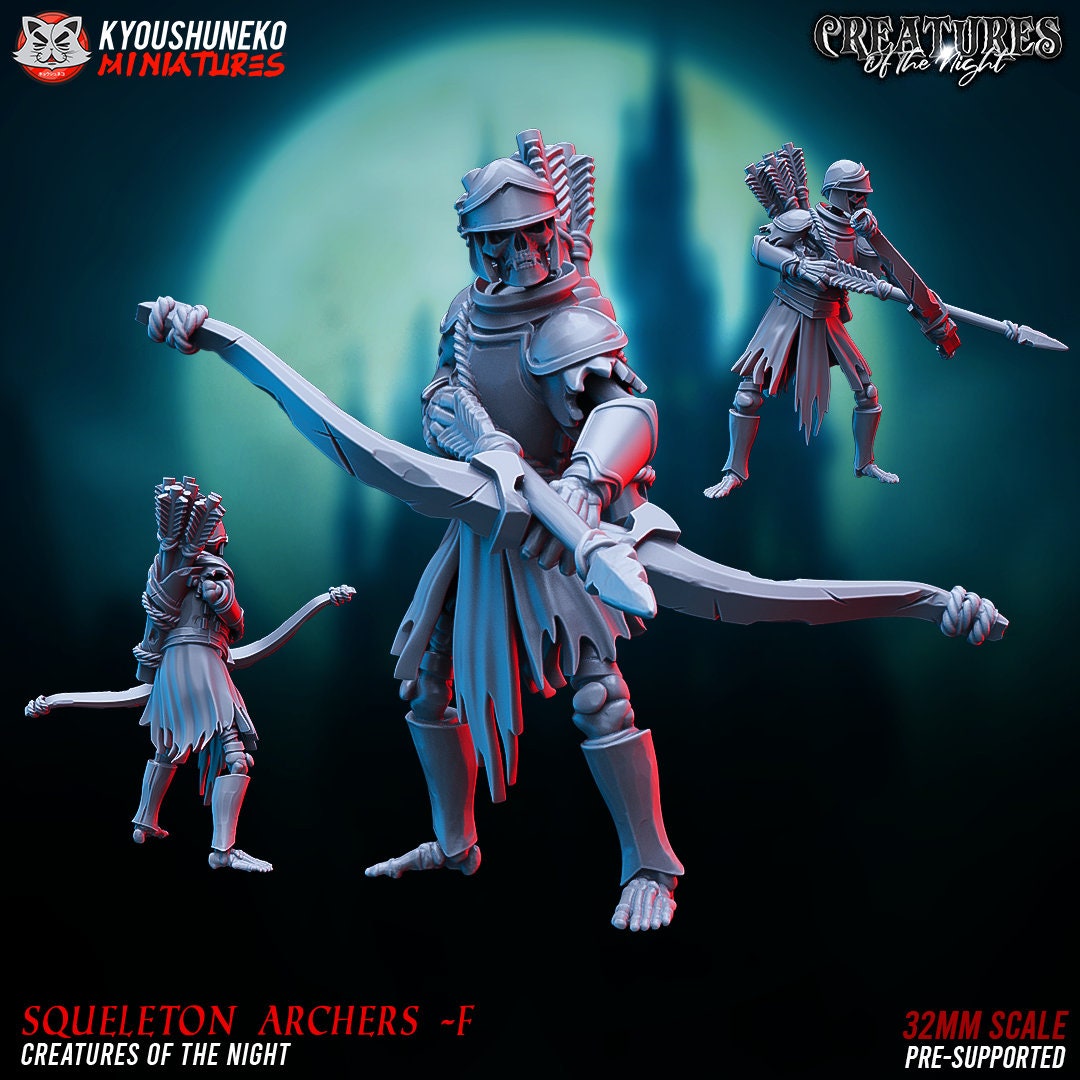 Skeleton Archers | Undead | Resin 3D Printed Miniatures | Kyoushuneko | Table Top Gaming | RPG | D&D | Pathfinder