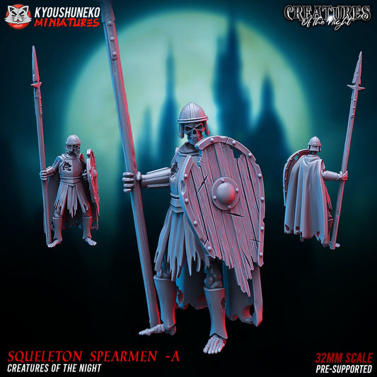 Skeleton Spearmen | Undead | Resin 3D Printed Miniatures | Kyoushuneko | Table Top Gaming | RPG | D&D | Pathfinder