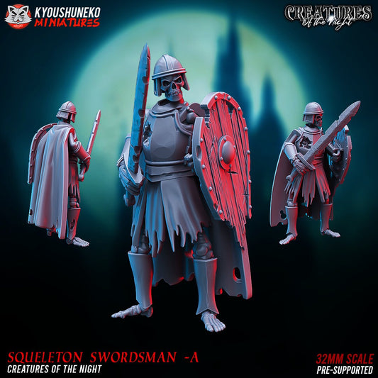 Skeleton Swordsmen | Undead | Resin 3D Printed Miniatures | Kyoushuneko | Table Top Gaming | RPG | D&D | Pathfinder