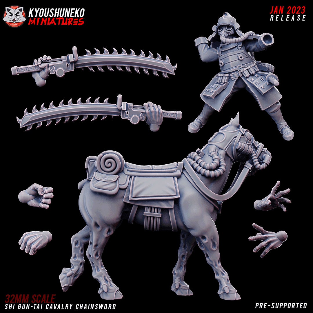 Japanese Chainblade Tough Riders | Future Sci-Fi | Grimdark Tabletop Gaming | Resin 3D Printed Miniature | Kyoushuneko