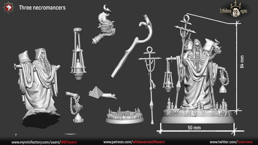 Three Necromancers | Monster | Resin 3D Printed Miniature | White Werewolf Tavern | RPG | D&D | DnD