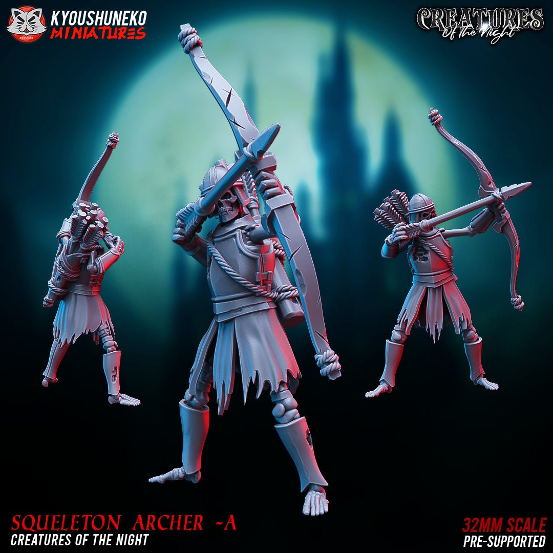 Skeleton Archers | Undead | Resin 3D Printed Miniatures | Kyoushuneko | Table Top Gaming | RPG | D&D | Pathfinder