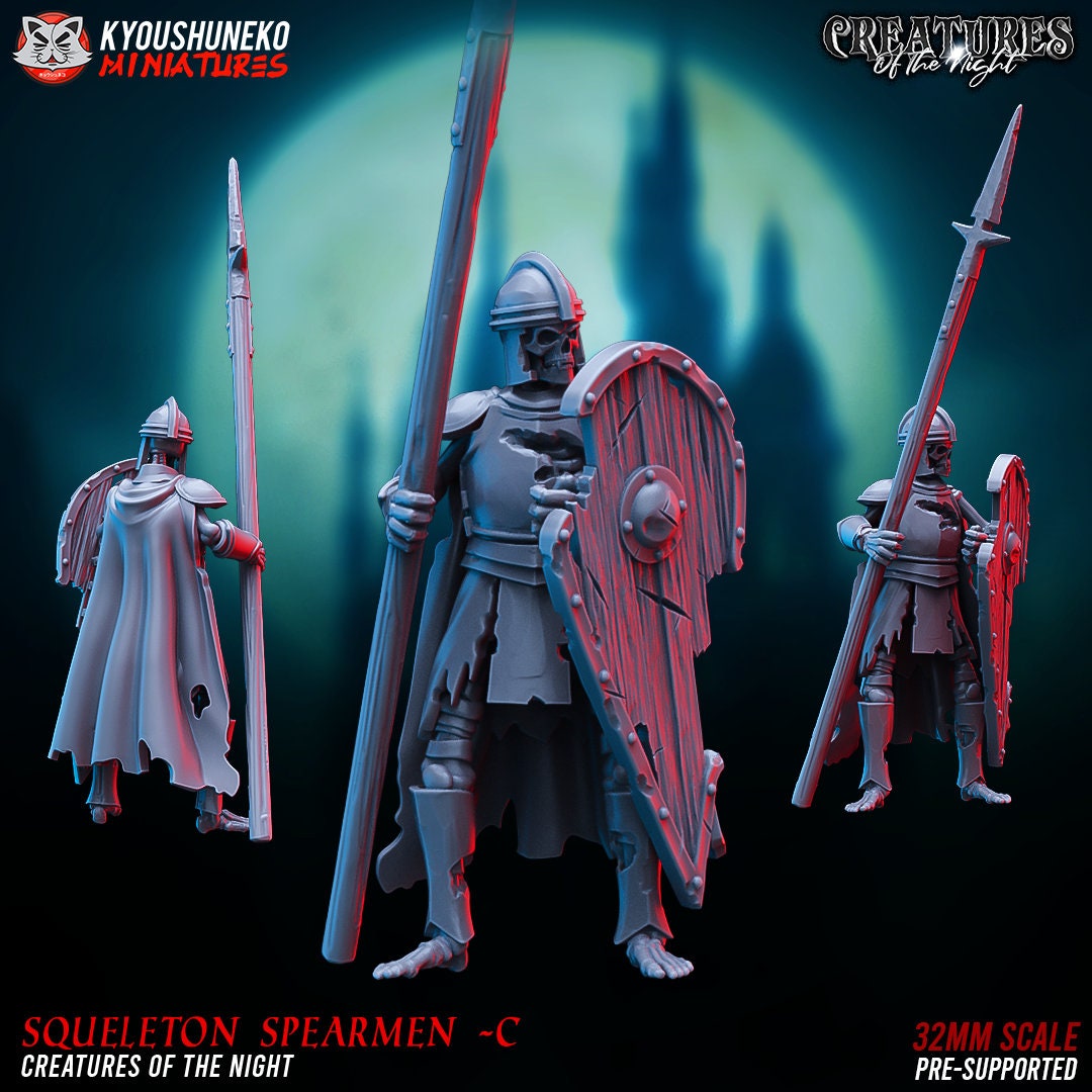 Skeleton Spearmen | Undead | Resin 3D Printed Miniatures | Kyoushuneko | Table Top Gaming | RPG | D&D | Pathfinder