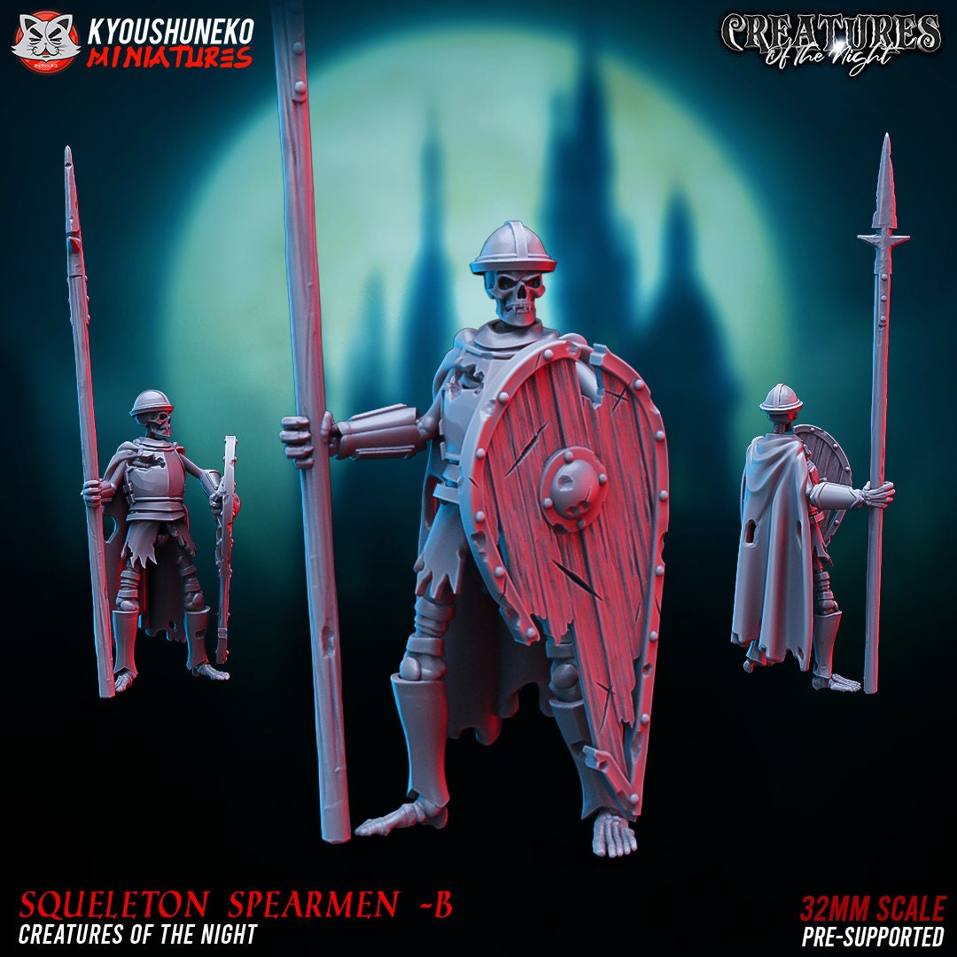 Skeleton Spearmen | Undead | Resin 3D Printed Miniatures | Kyoushuneko | Table Top Gaming | RPG | D&D | Pathfinder