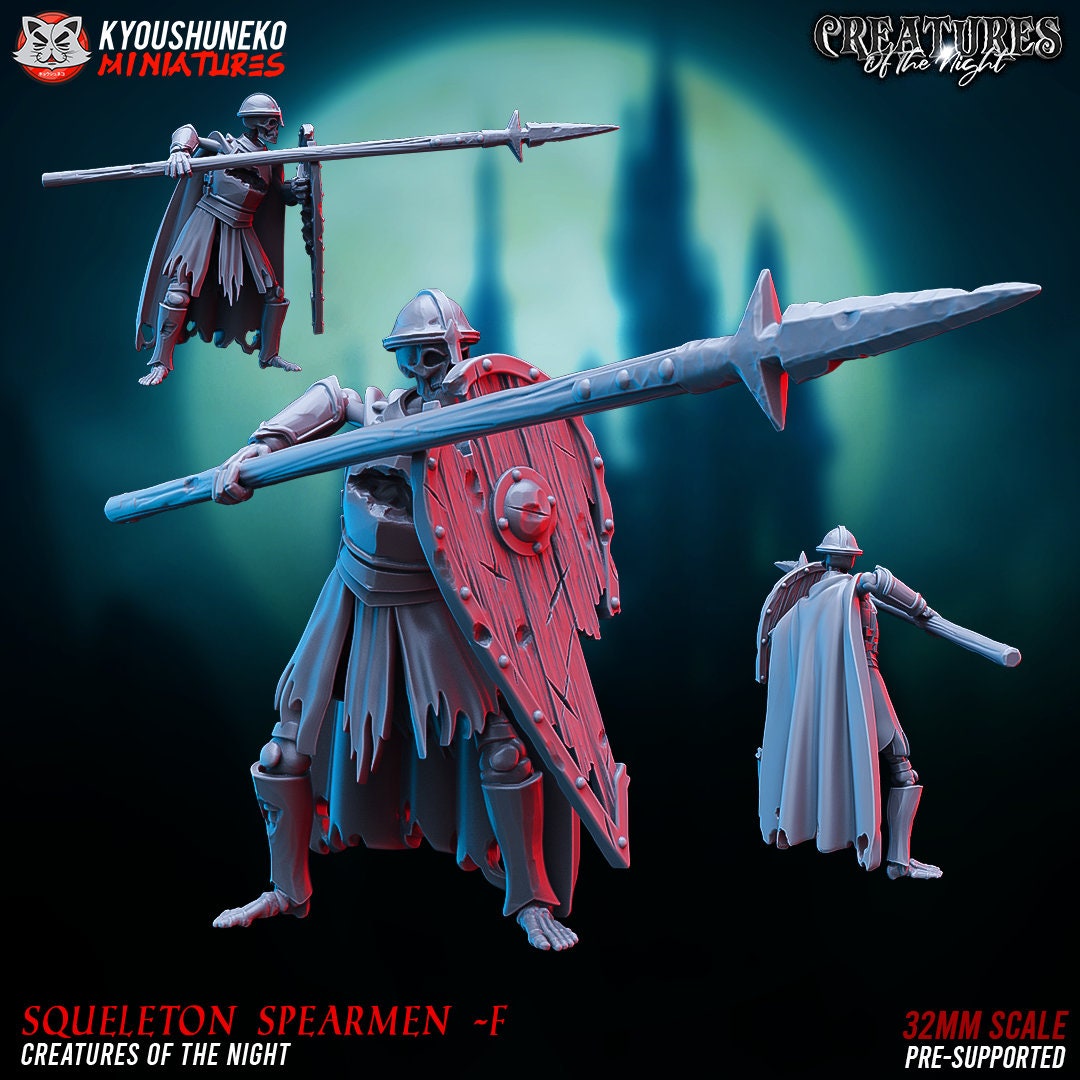 Skeleton Spearmen | Undead | Resin 3D Printed Miniatures | Kyoushuneko | Table Top Gaming | RPG | D&D | Pathfinder