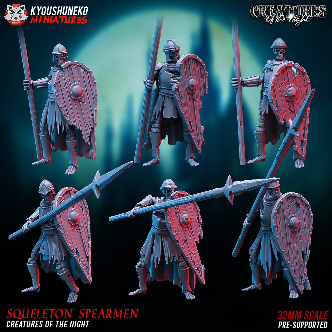 Skeleton Spearmen | Undead | Resin 3D Printed Miniatures | Kyoushuneko | Table Top Gaming | RPG | D&D | Pathfinder
