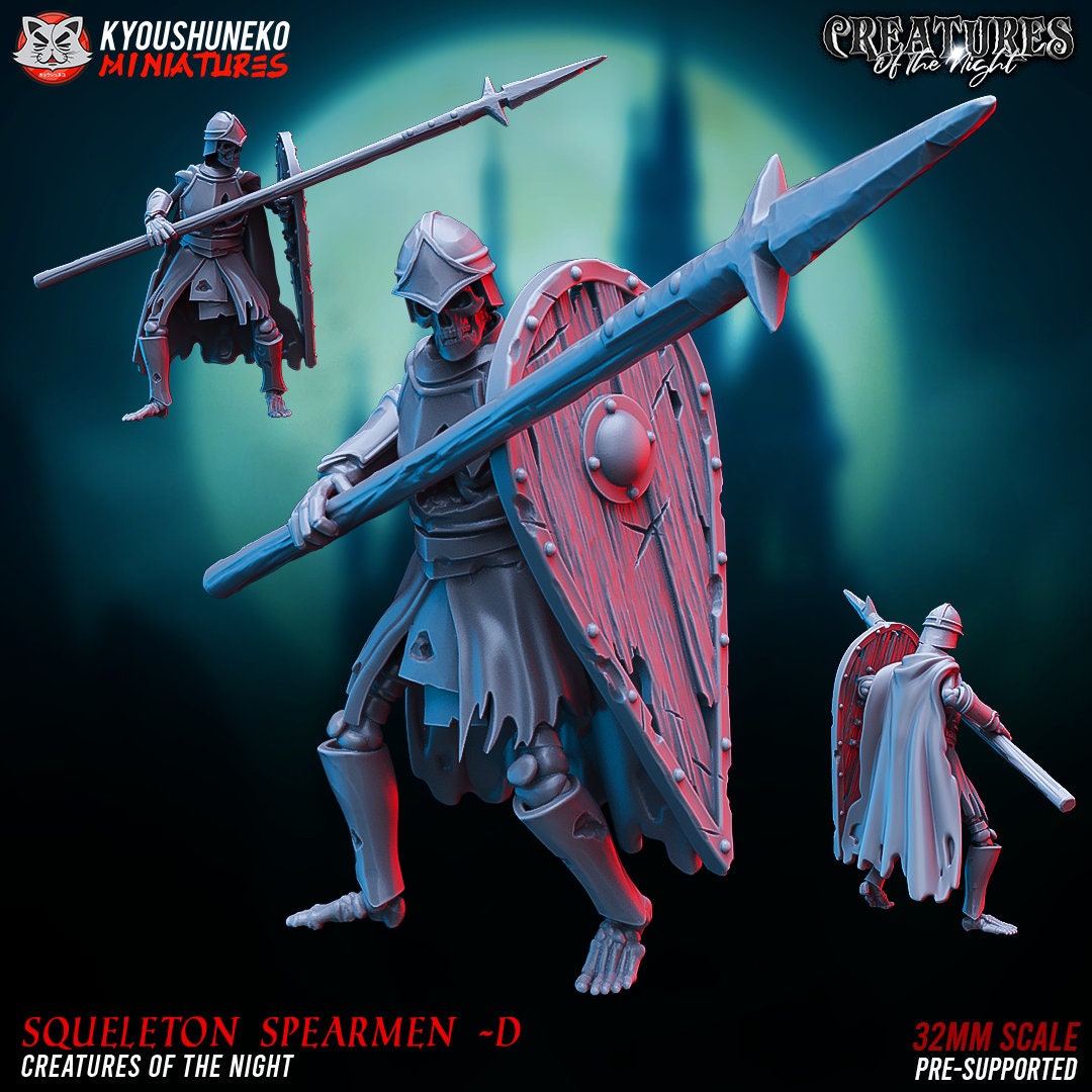Skeleton Spearmen | Undead | Resin 3D Printed Miniatures | Kyoushuneko | Table Top Gaming | RPG | D&D | Pathfinder