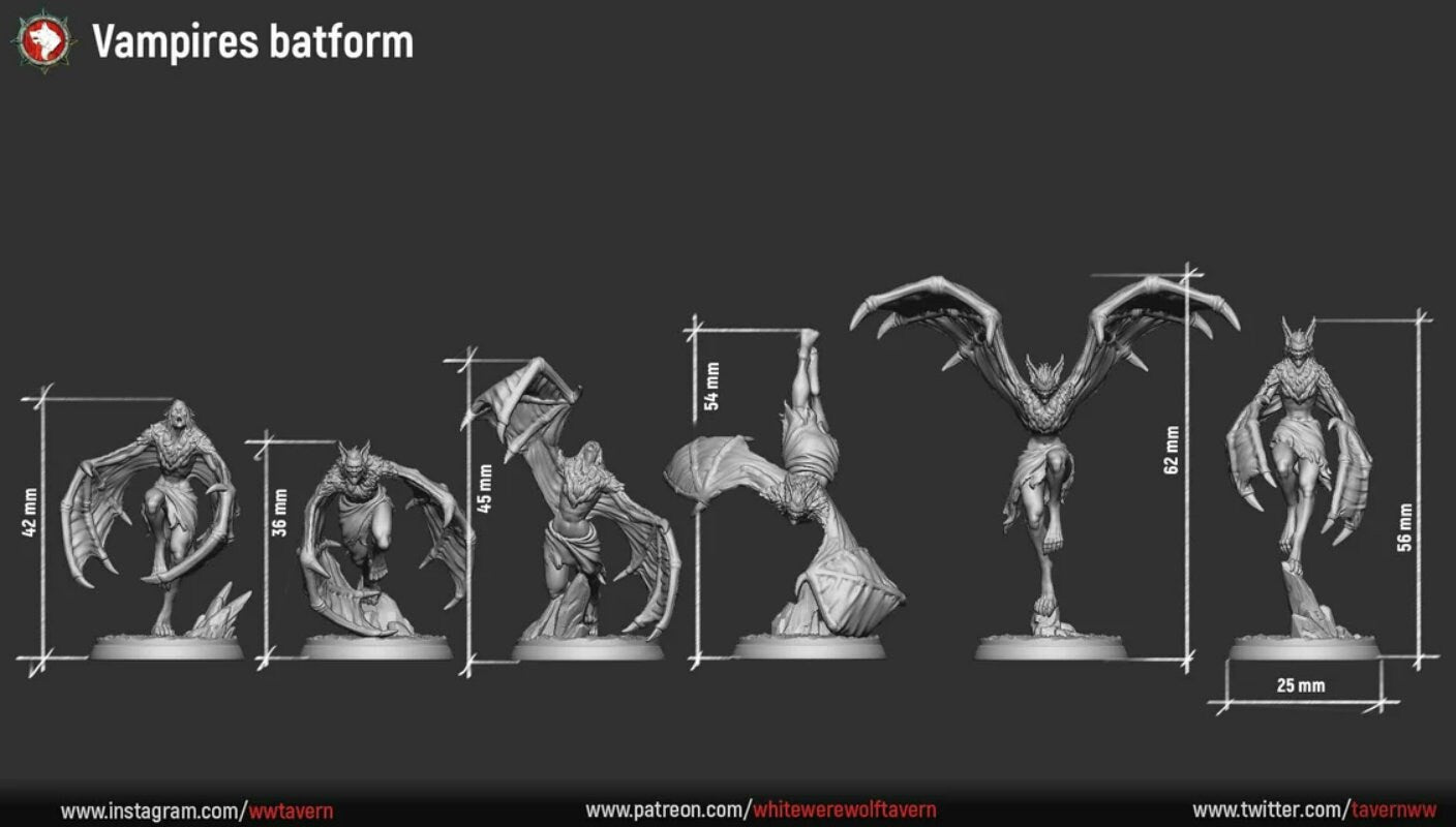 Batform Vampires | Resin 3D Printed Miniature | White Werewolf Tavern | RPG | D&D | DnD