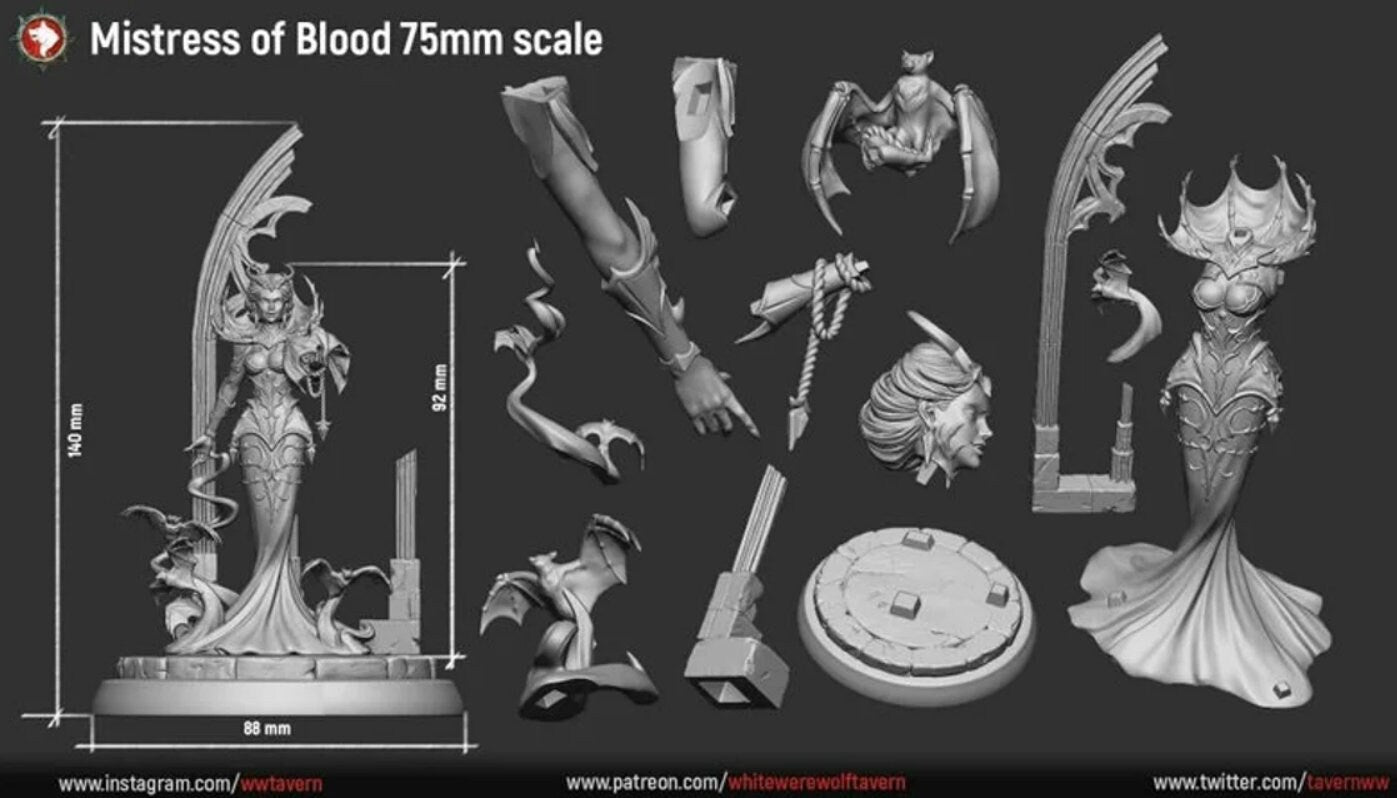 Mistress Of Blood | Multiple Scales | Resin 3D Printed Miniature | White Werewolf Tavern | RPG | D&D | DnD