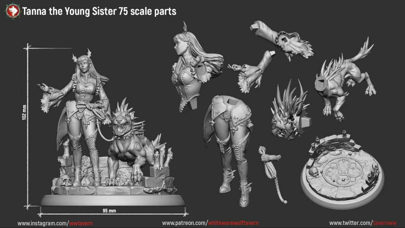Tanna The Young Sister | Vampire | Multiple Scales | Resin 3D Printed Miniature | White Werewolf Tavern | RPG | D&D | DnD