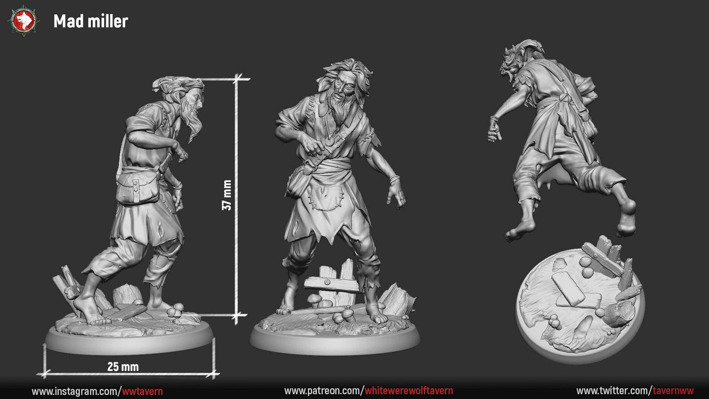 Mad Miller | Resin 3D Printed Miniature | White Werewolf Tavern | RPG | D&D | DnD