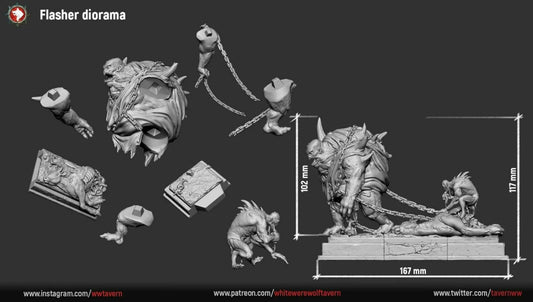 Flasher | Diorama | Resin 3D Printed Miniature | White Werewolf Tavern