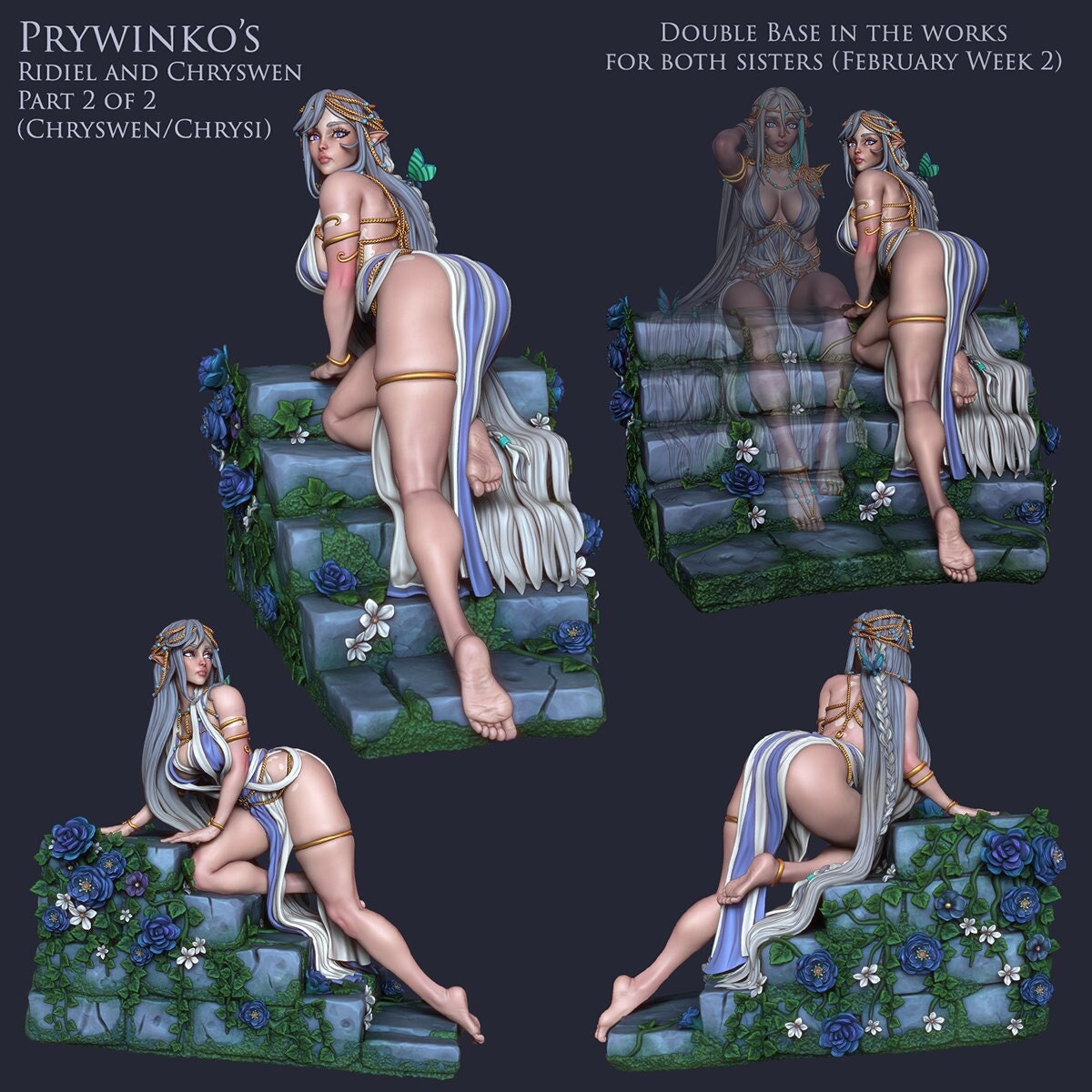 Seductress Twins : Lady Ridia and Chrisi | Clothed or Nude | Resin 3D Printed Pinup | Ronin Arts Workshop