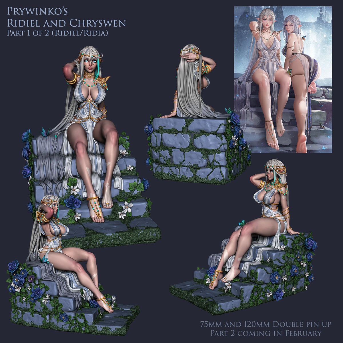 Seductress Twins : Lady Ridia and Chrisi | Clothed or Nude | Resin 3D Printed Pinup | Ronin Arts Workshop